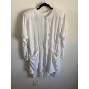 Michael Blair Vintage White Tunic Dress Button Front High Low Elastic Waist